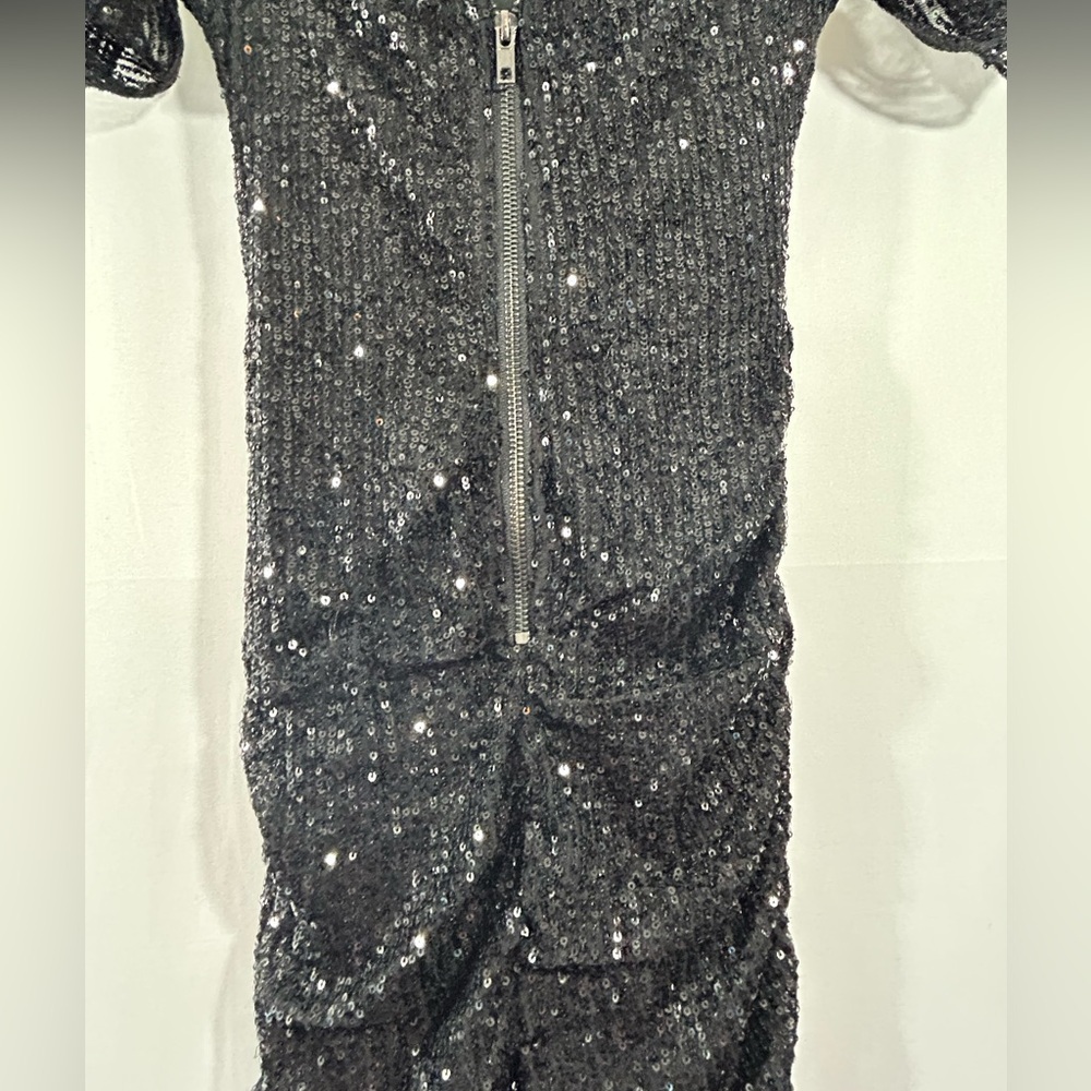 Hello Molly Size 4 Black Sequins Dress Scoop Neck Cinched Sexy Lined Mini - Picture 8 of 16